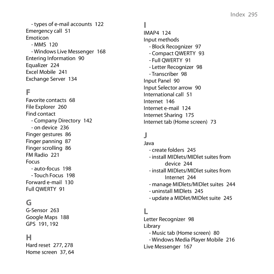 HTC HD user manual Index  